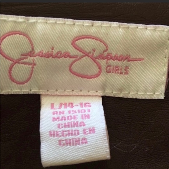 Jessica Simpson Girls Brown Collared Leather Jacket - Picture 4 of 6